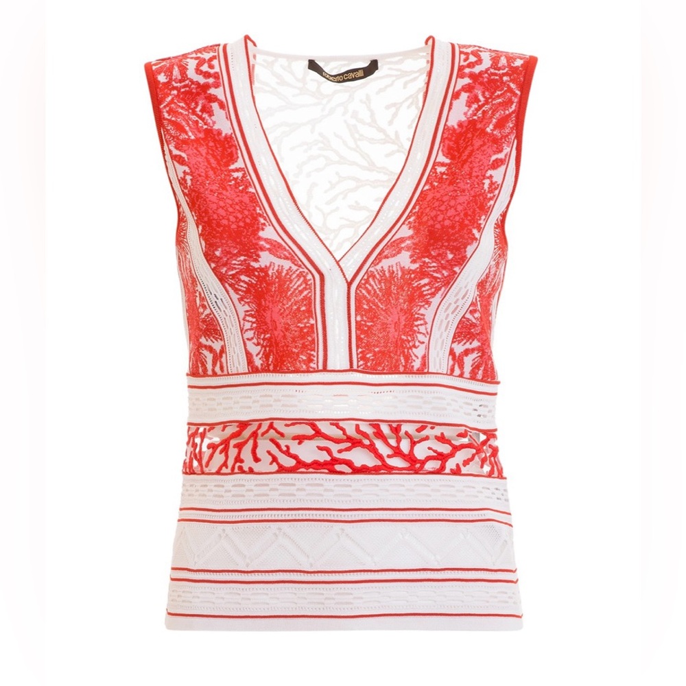 Roberto Cavalli Coral Jacquard Top